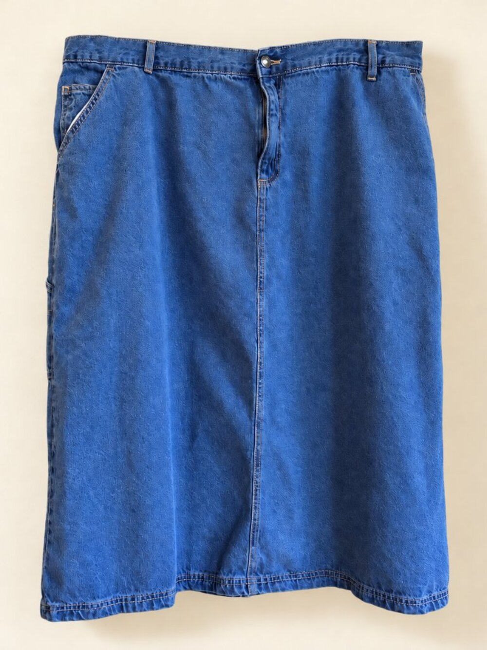 Woman Within 24W Blue Denim Cargo Midi Skirt Elastic Waist Plus Size
